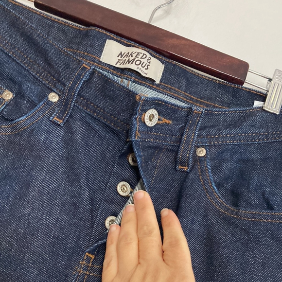 Naked and Famous Jeans Mens 31 x 32 Weird Guy Dark Blue Indigo Stretch Selvedge - Picture 6 of 13